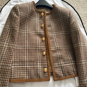 Celine Brown Plaid Blazer with Gold Buttons